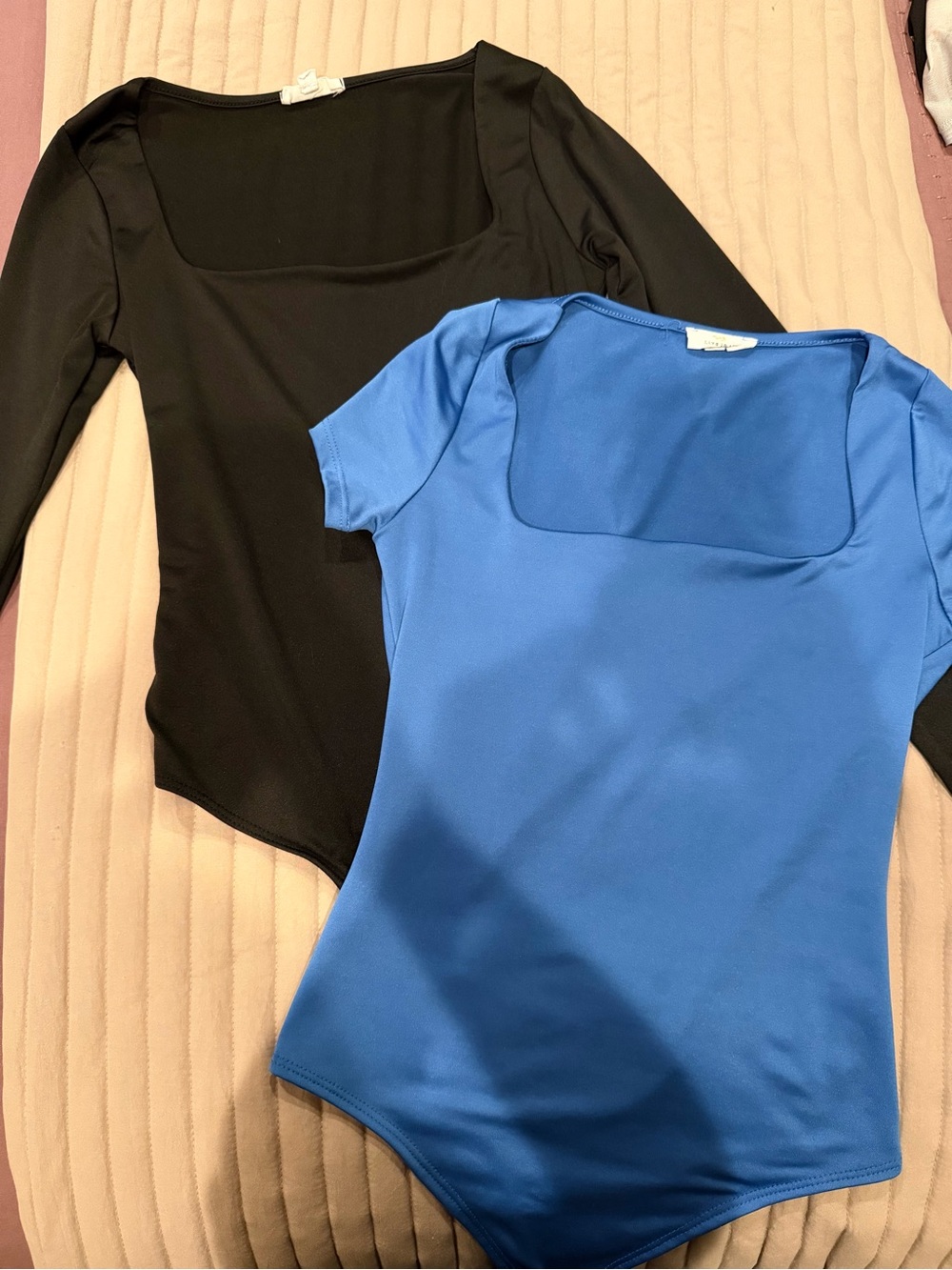 Square Neck Long & Short Sleeve Bodysuit Duo - Black and Blue